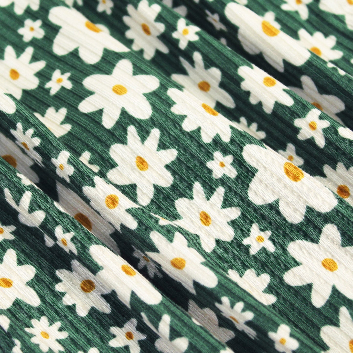 Green Floral Ribbed Pocket Dress