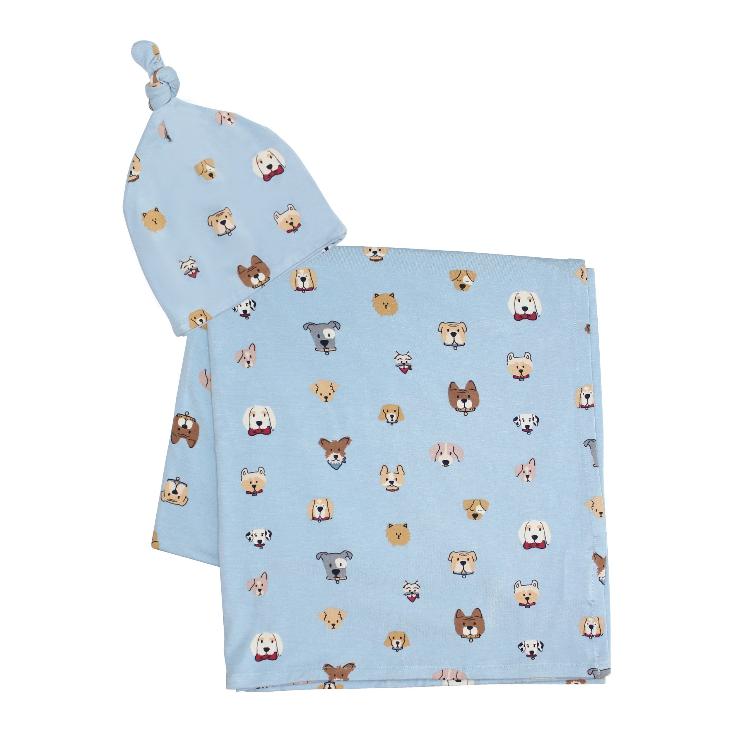 Baby Swaddle Set Blue Bears Pattern Jersey Polyester Swaddle 