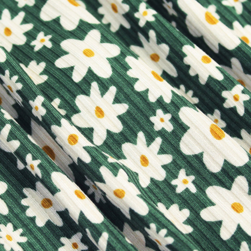Green Floral Small Ribbed