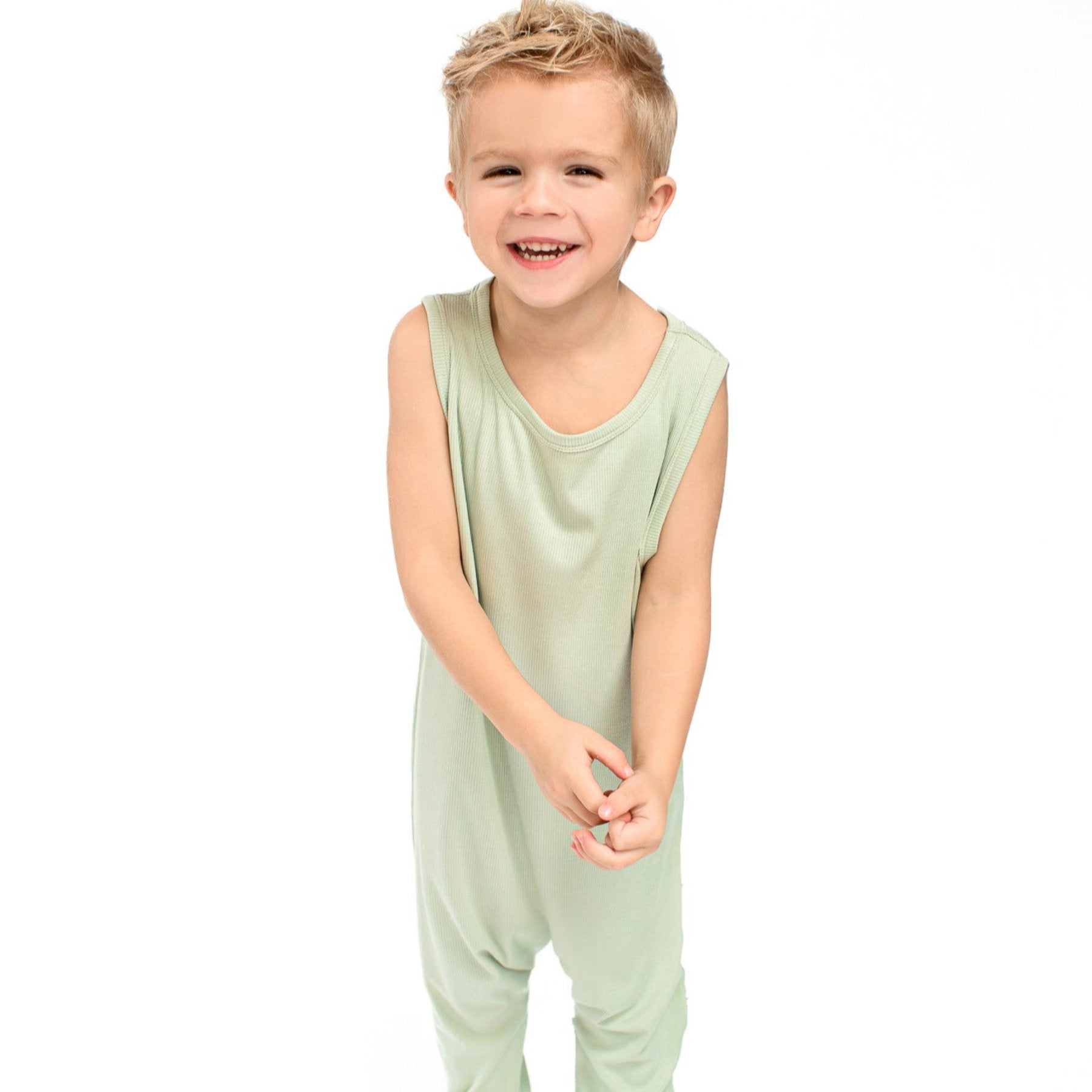 Dusty Sage Small Ribbed Harem Romper