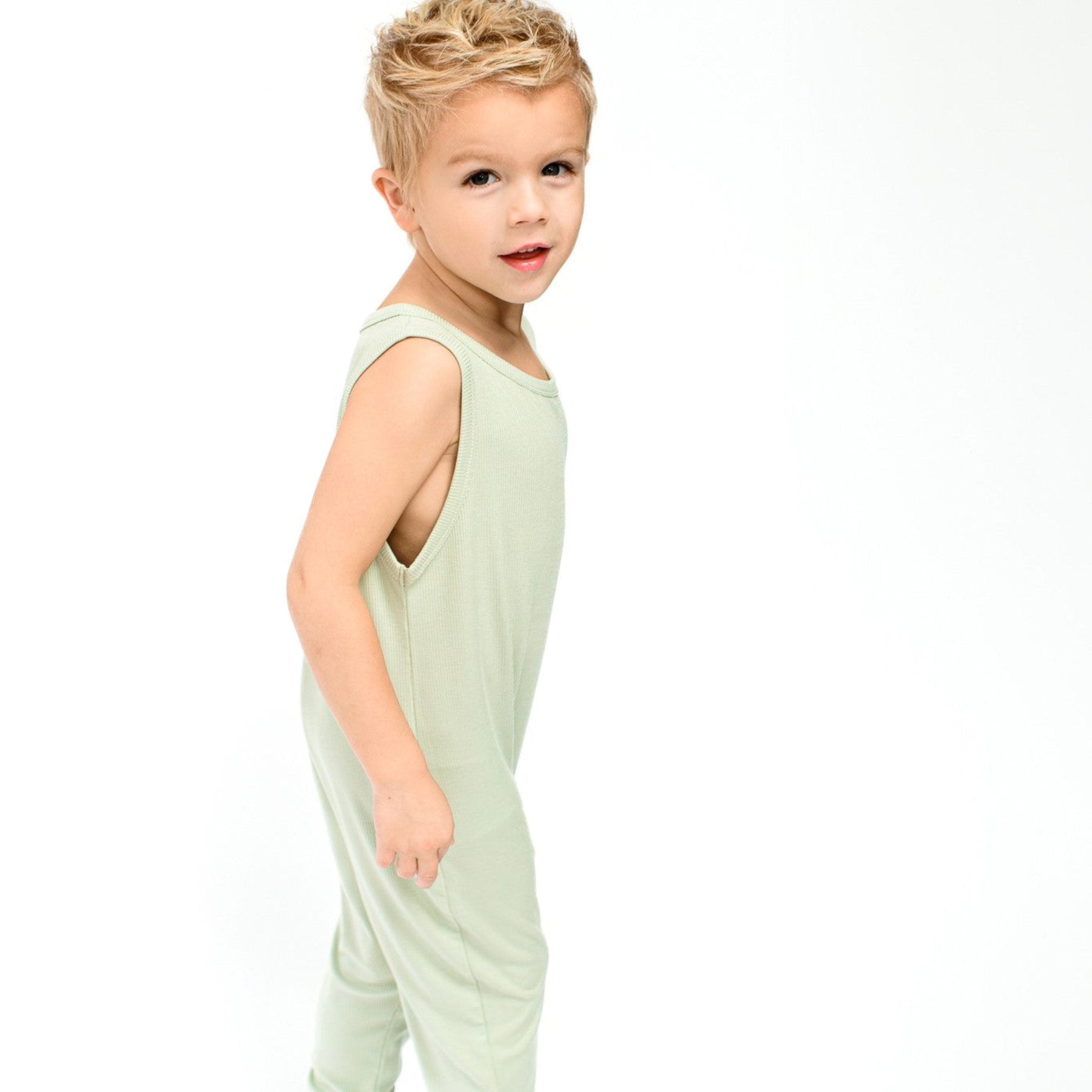 Dusty Sage Small Ribbed Harem Romper