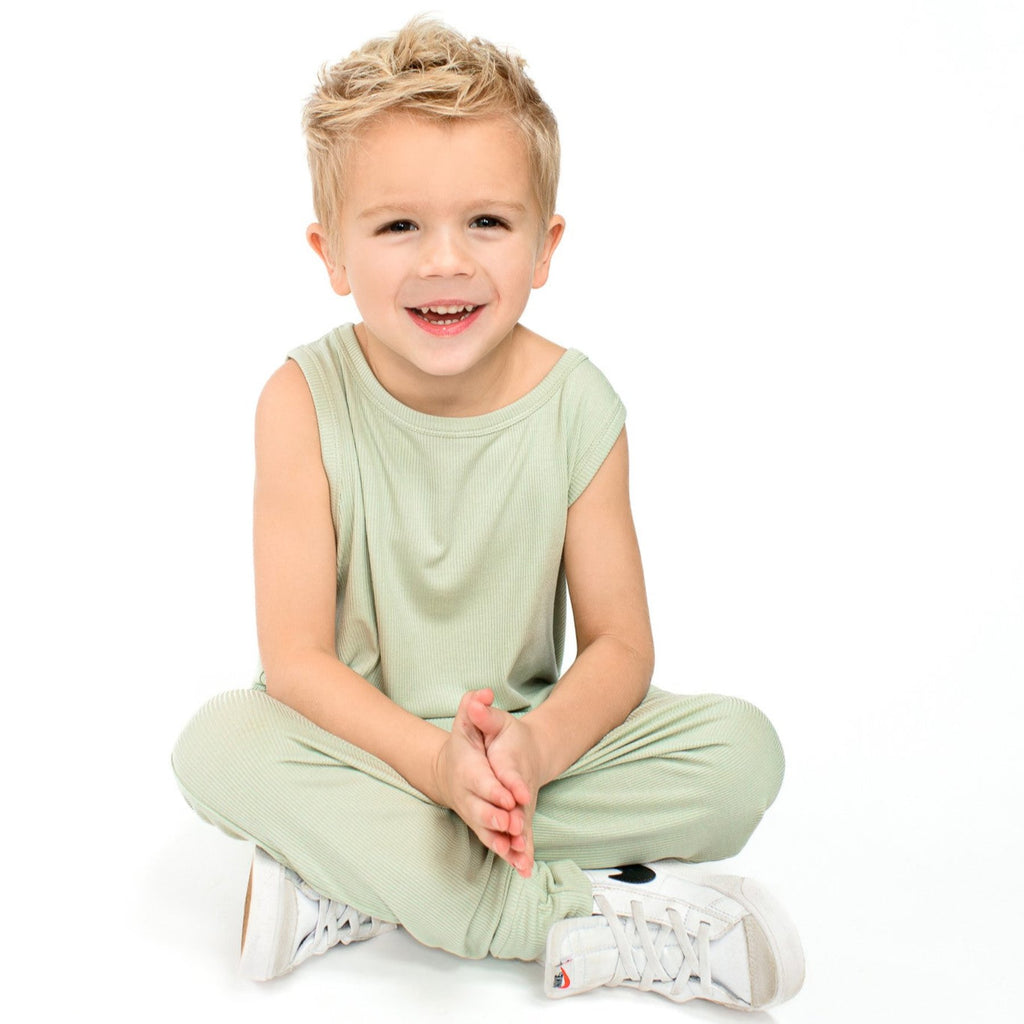 Dusty Sage Small Ribbed Harem Romper