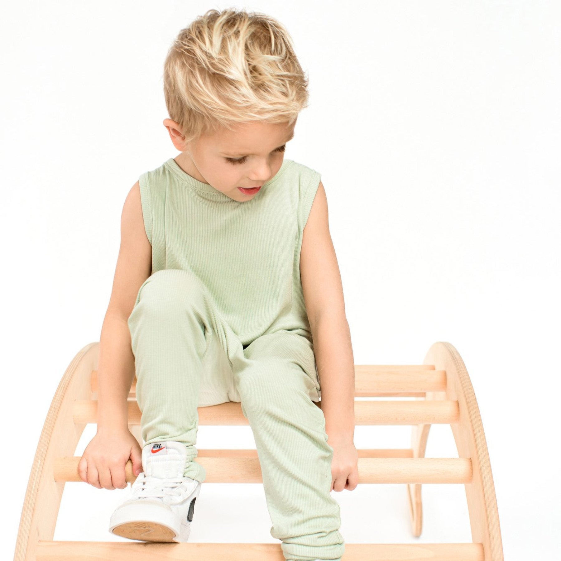 Dusty Sage Small Ribbed Harem Romper