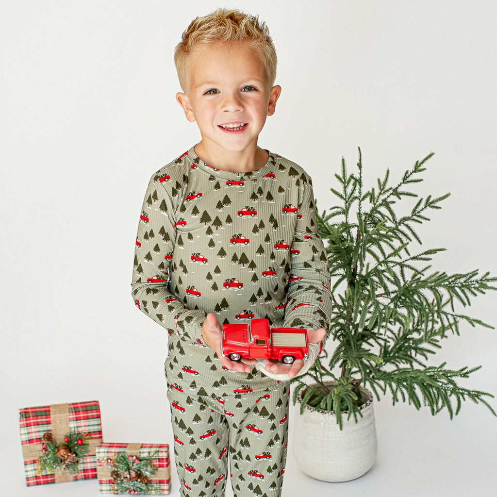 Red Christmas Trucks Small Ribbed Two-Piece Set