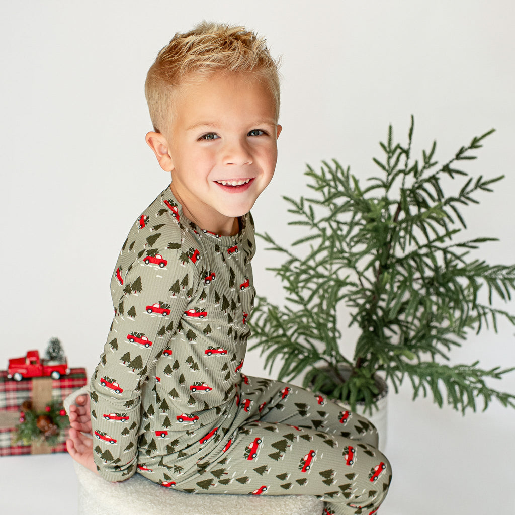 Red Christmas Trucks Small Ribbed Two-Piece Set