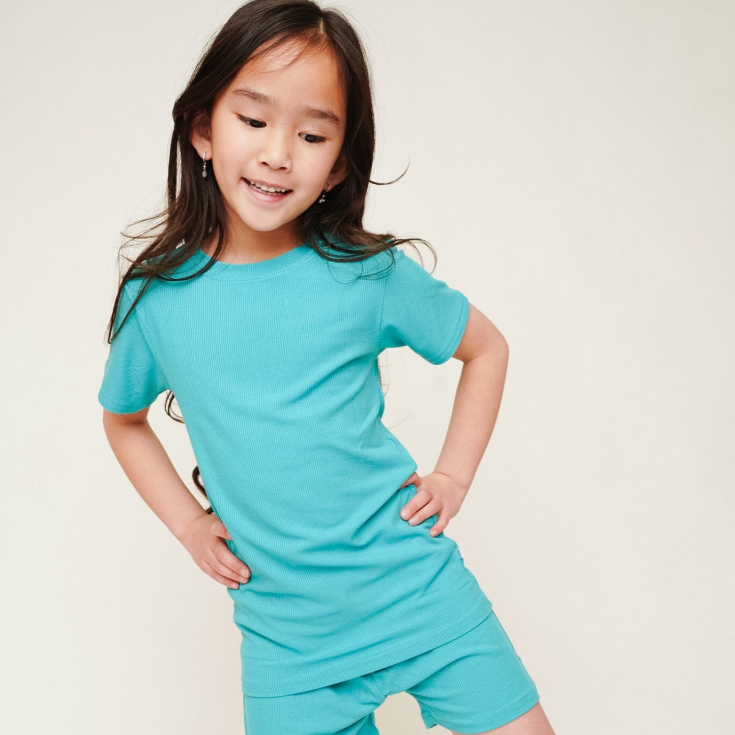 Teal Small Ribbed Shorts Two-Piece Set