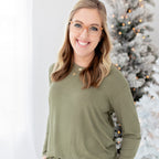 Olive Small Ribbed Women's Long Sleeve Top