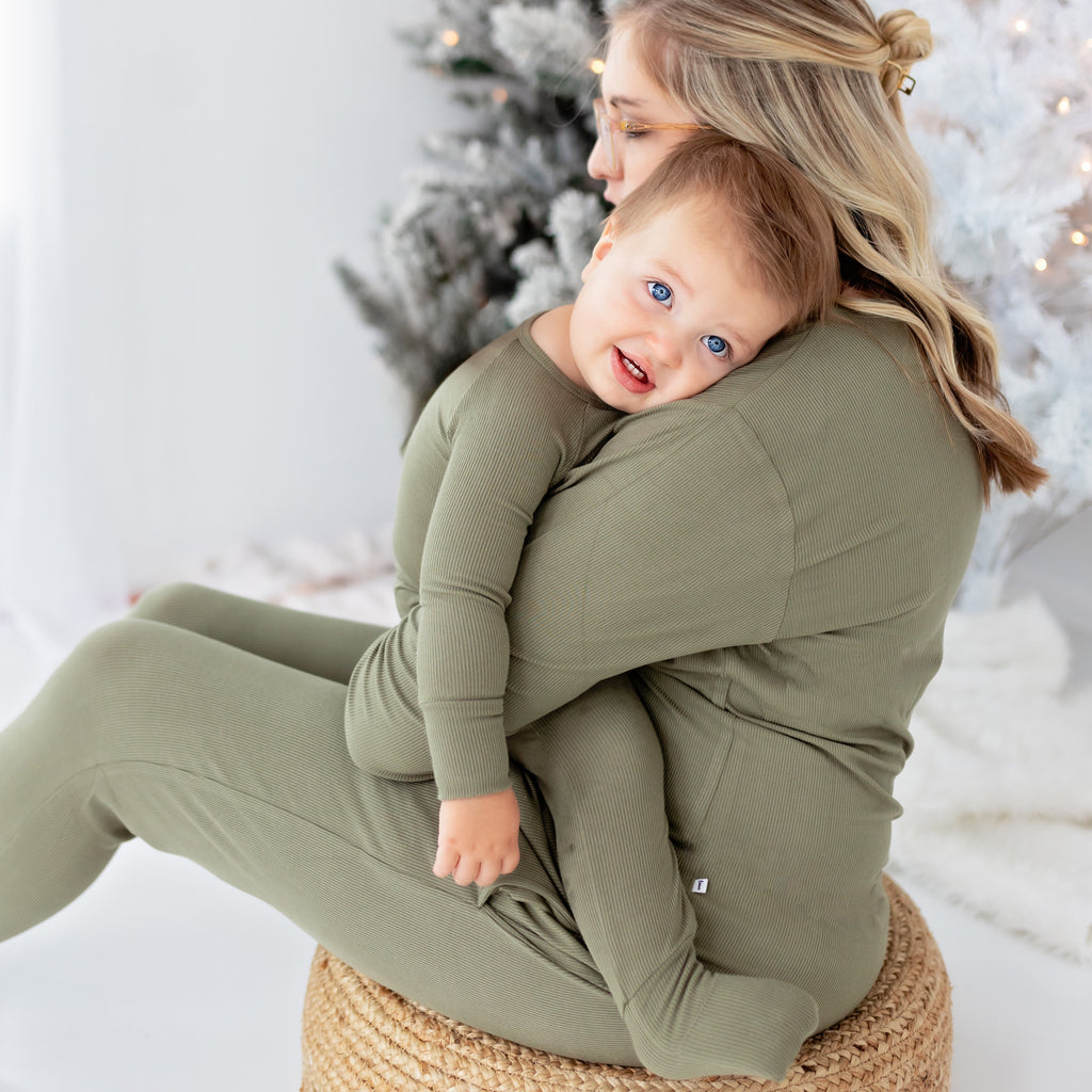 Olive Small Ribbed Women's Matching Set