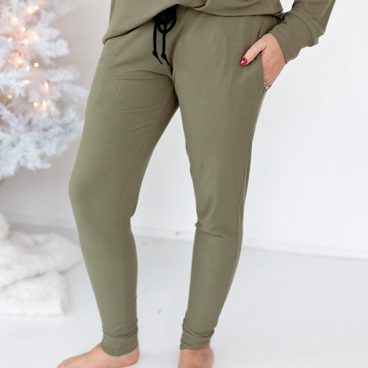 Olive Small Ribbed Women's Pants