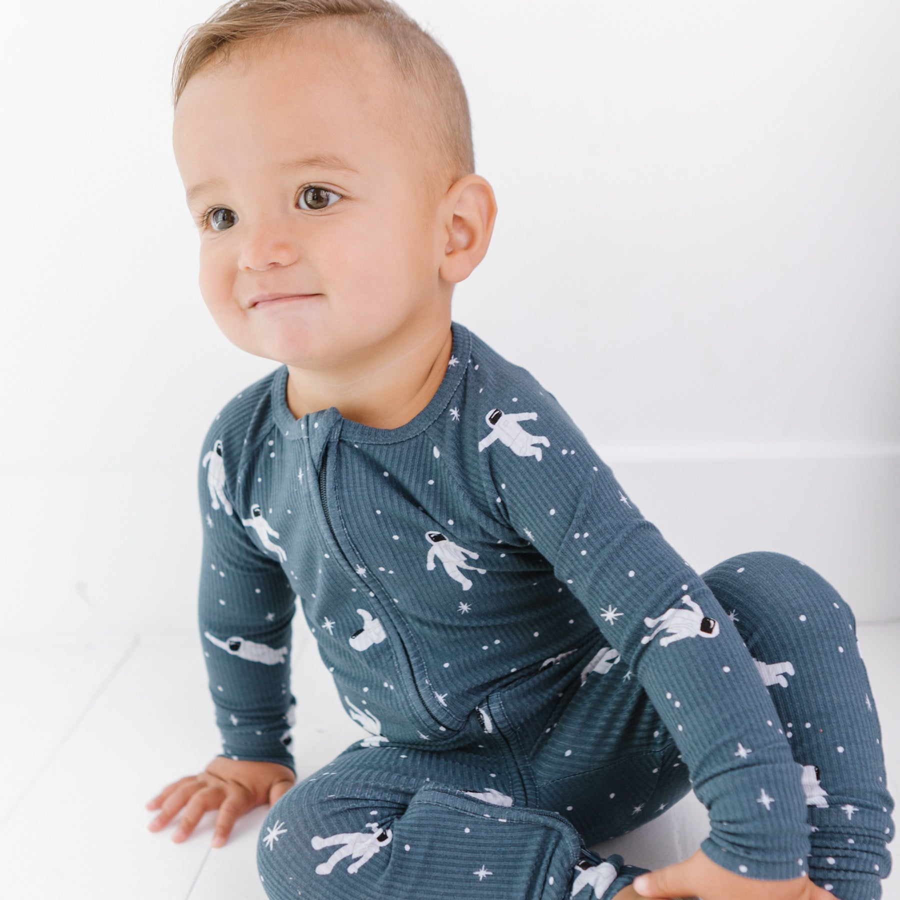 Astronauts Small Ribbed Zip Romper