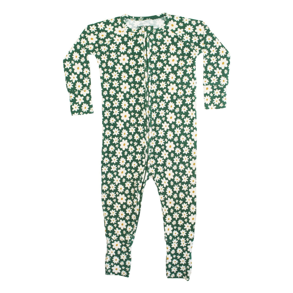 Green Floral Small Ribbed Zip Romper