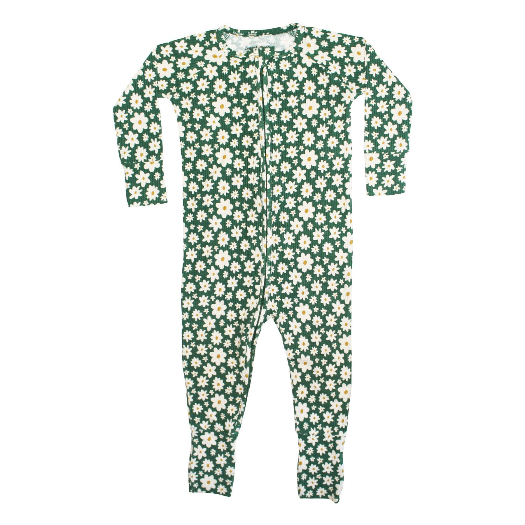 Green Floral Small Ribbed Zip Romper