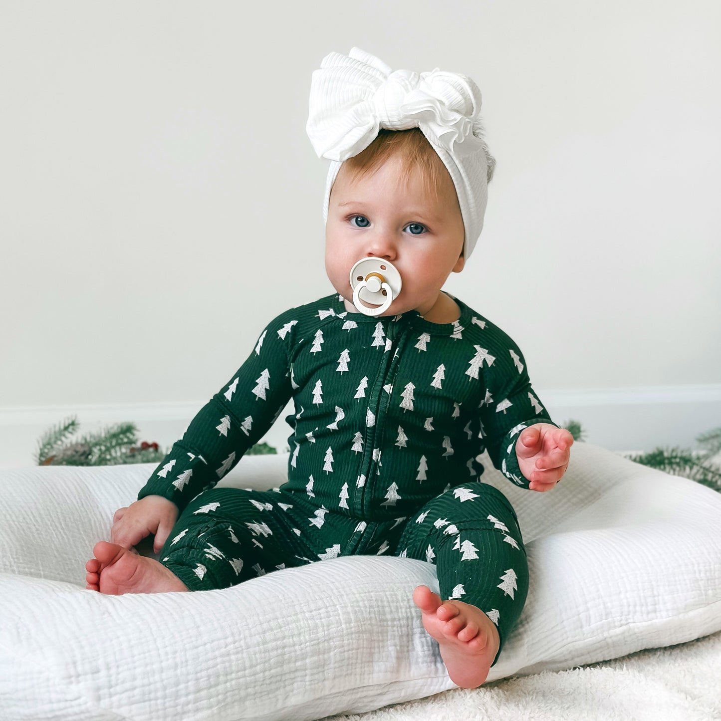 Christmas Trees Small Ribbed Zip Romper