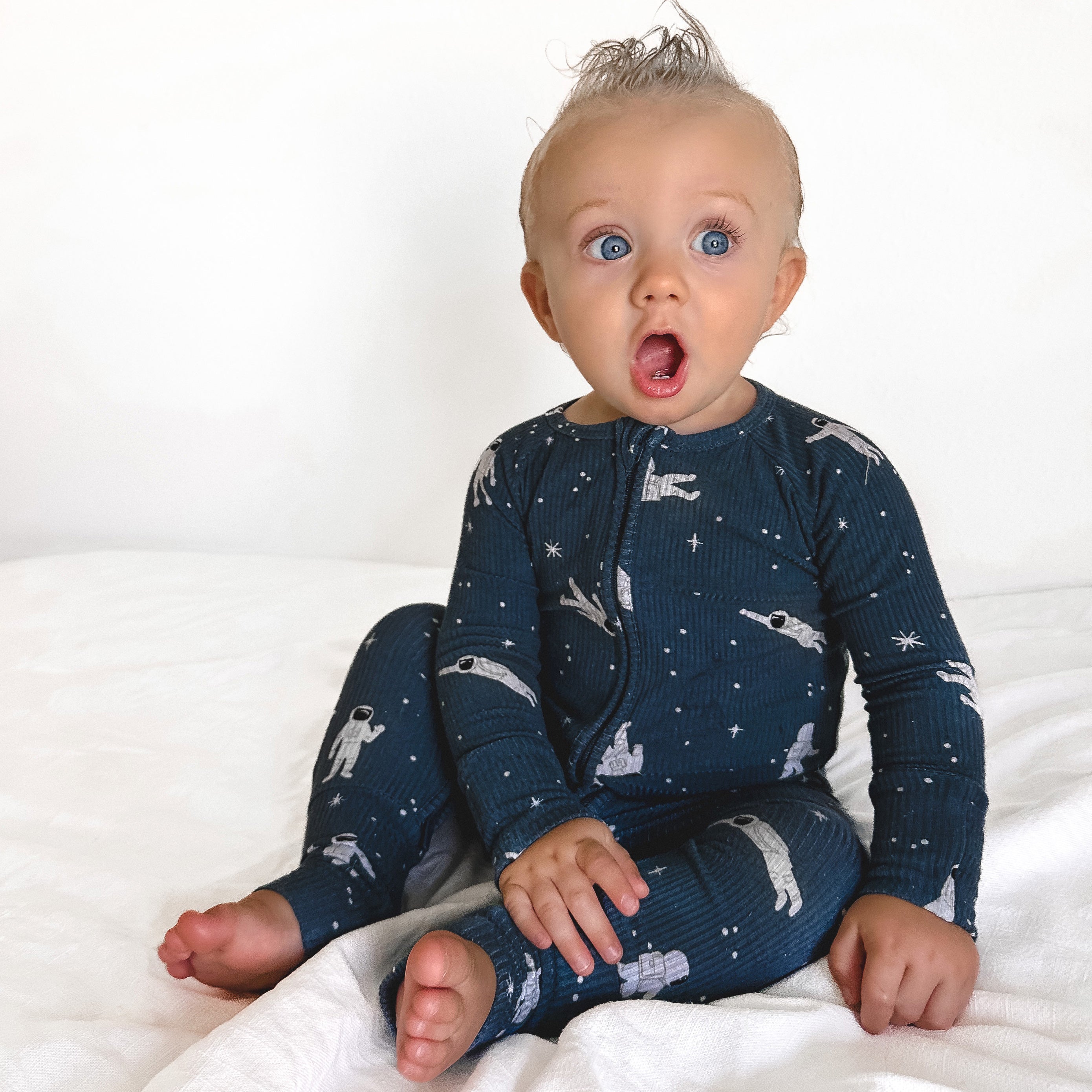 Astronauts Small Ribbed Zip Romper