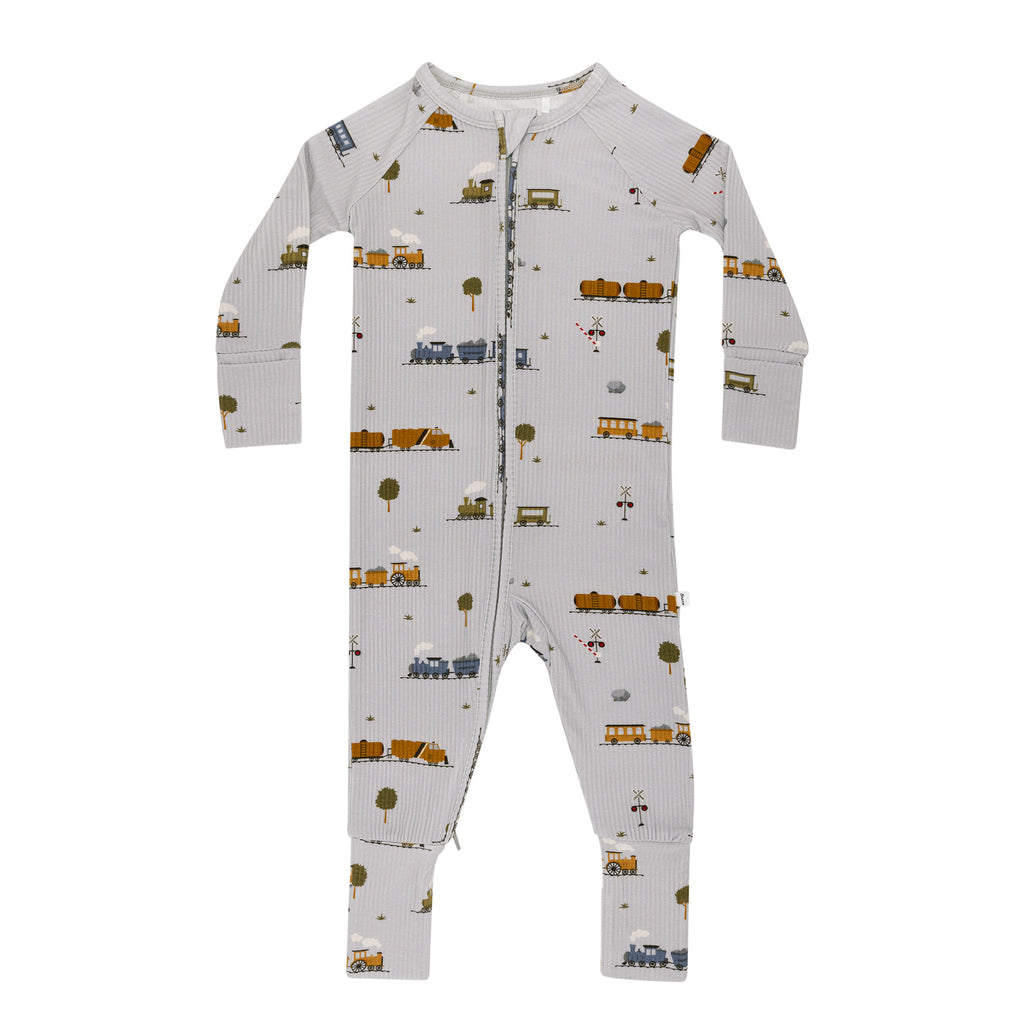 Trains Small Ribbed Zip Romper