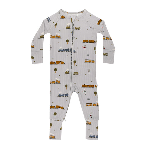 Trains Small Ribbed Zip Romper