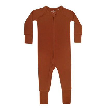 Rust Small Ribbed Zip Romper