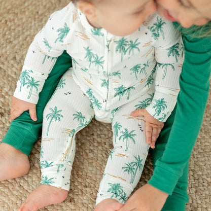 Palm Trees Small Ribbed Zip Romper