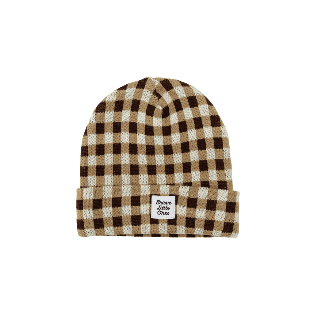 Dark Brown Gingham Knit Beanie