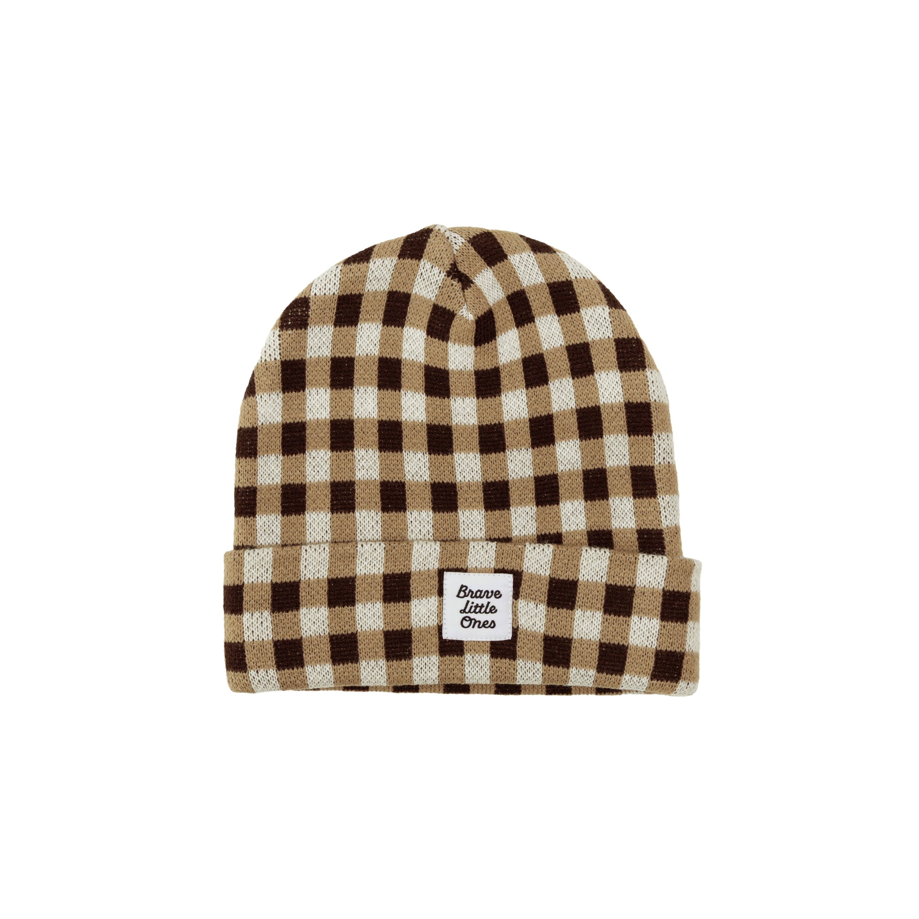 Dark Brown Gingham Knit Beanie