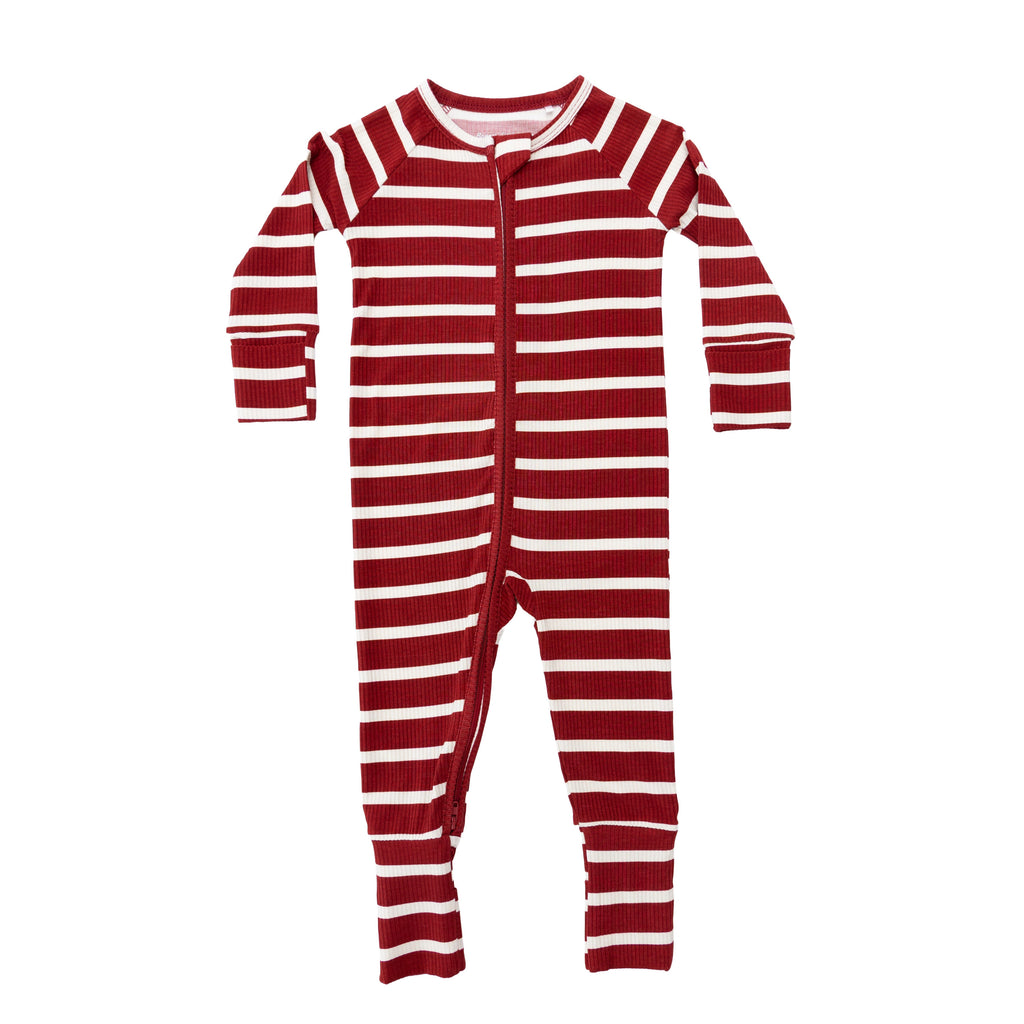 Red Wide Stripe Small Ribbed Zip Romper