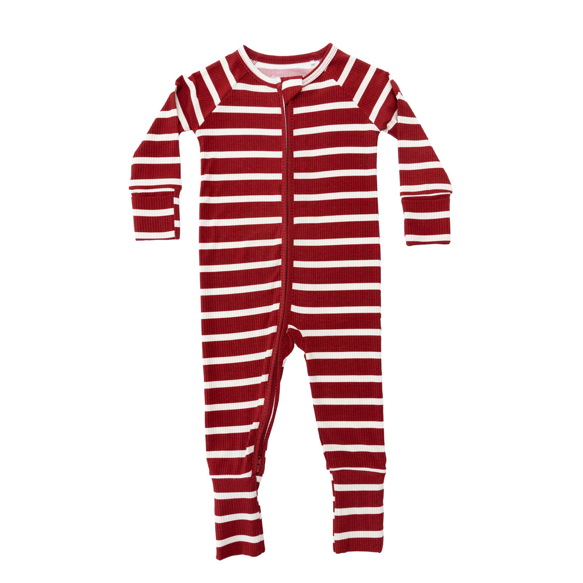 Red Wide Stripe Small Ribbed Zip Romper
