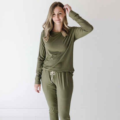 Pine Green Small Ribbed Women's Matching Set