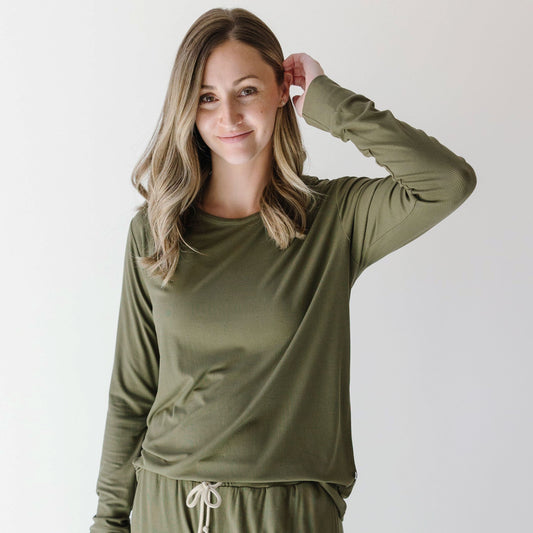 Pine Green Small Ribbed Women's Long Sleeve Top