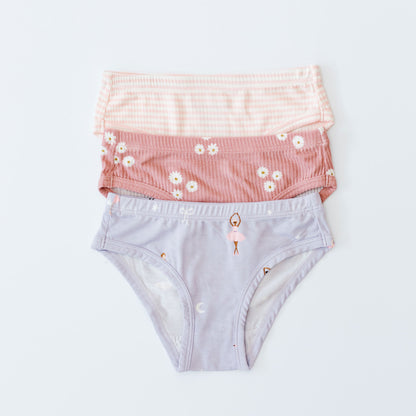 Ballerinas, Pink Stripe and Mauve Blooms Underwear 3 Pack