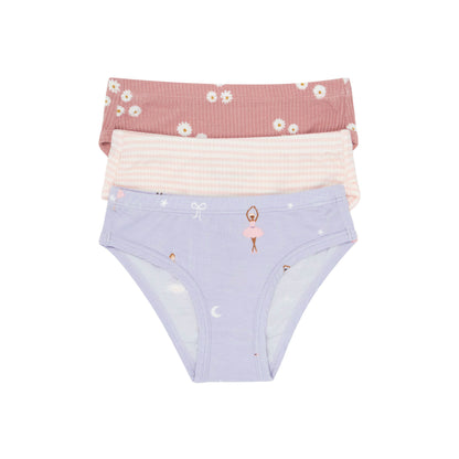 Ballerinas, Pink Stripe and Mauve Blooms Underwear 3 Pack