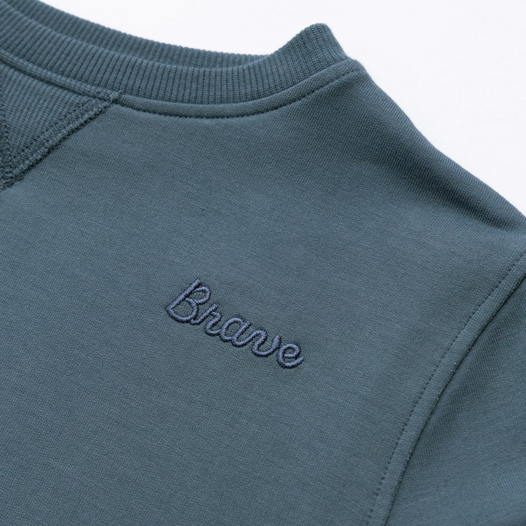 Dark Steel Blue with Brave Embroidered Bamboo French Terry Pullover