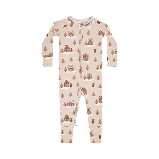 Gingerbread Small Ribbed Zip Romper