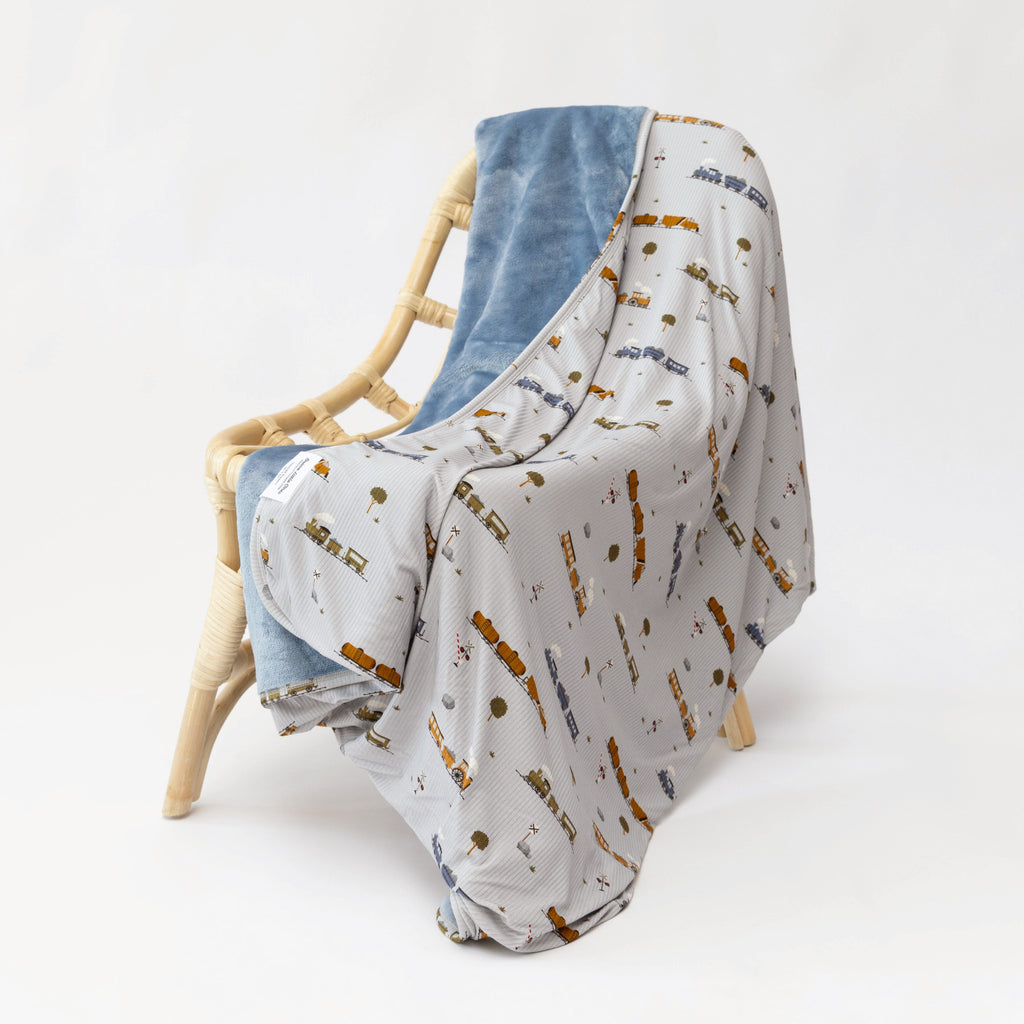 Trains Small Ribbed Adult Blanket