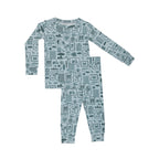 Children's pajama set with summer patterns on a white background