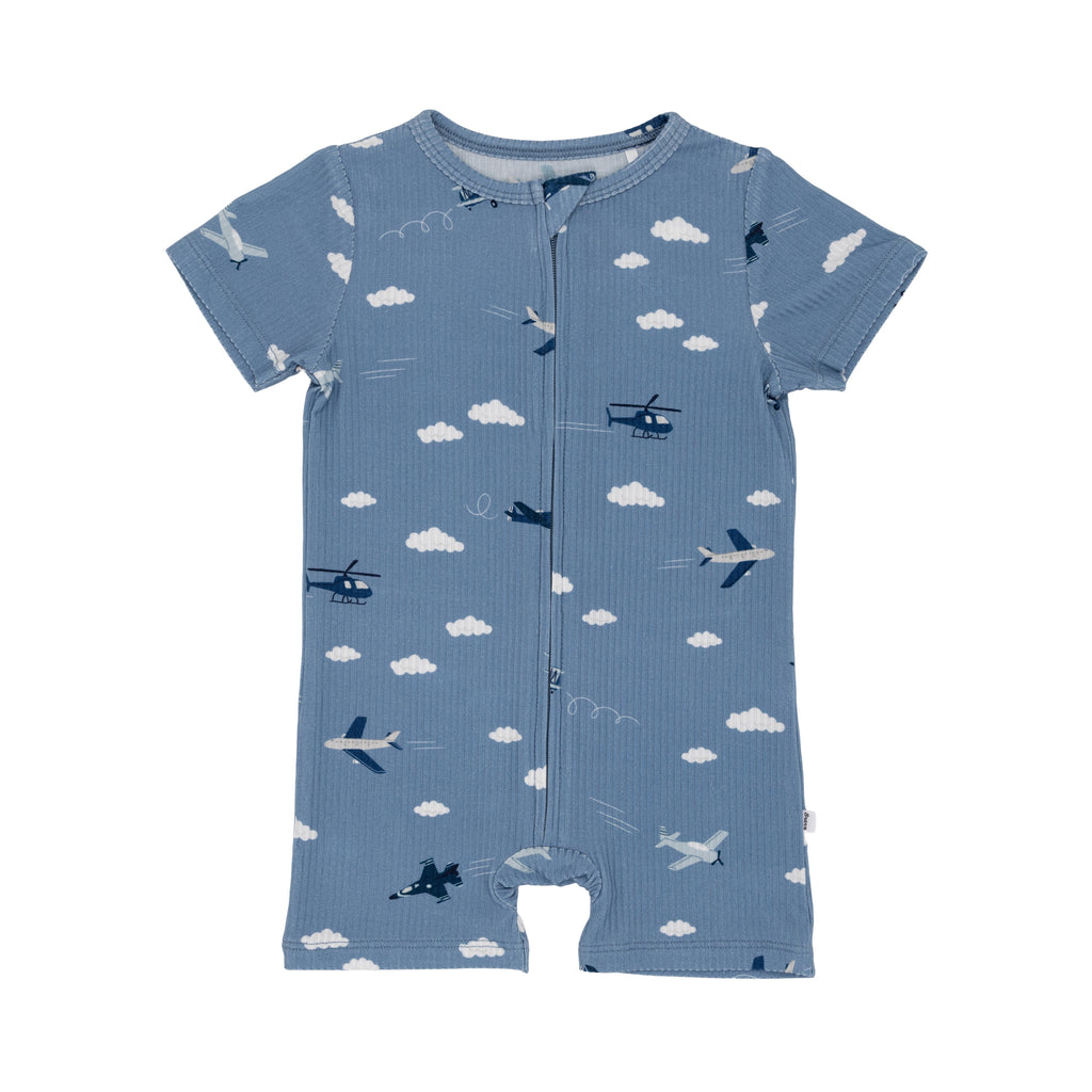 Take Flight Blue Small Ribbed Summer Zip Romper