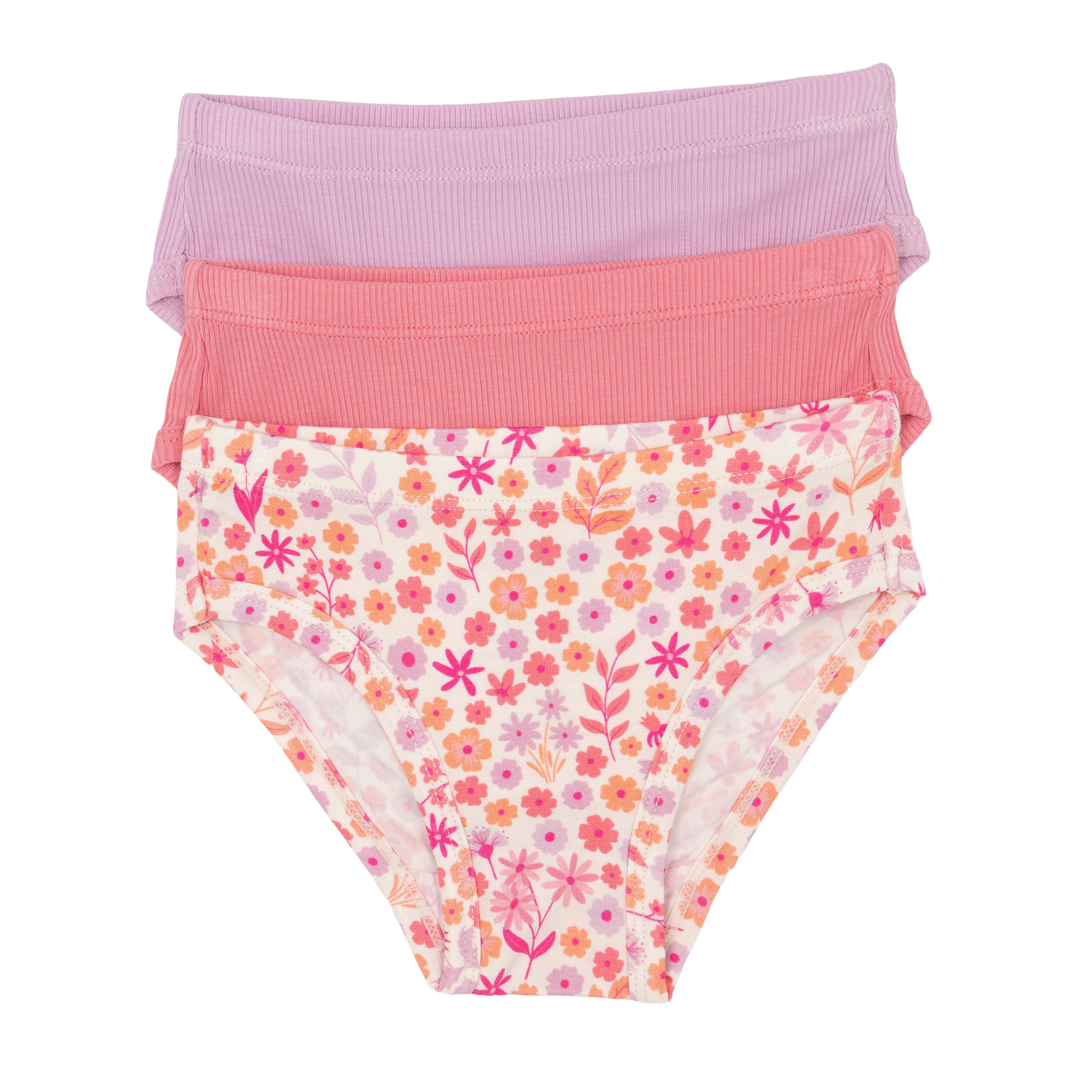 Spring Fields, Peony Pink and Lilac Mist Small Ribbed Underwear 3 pack