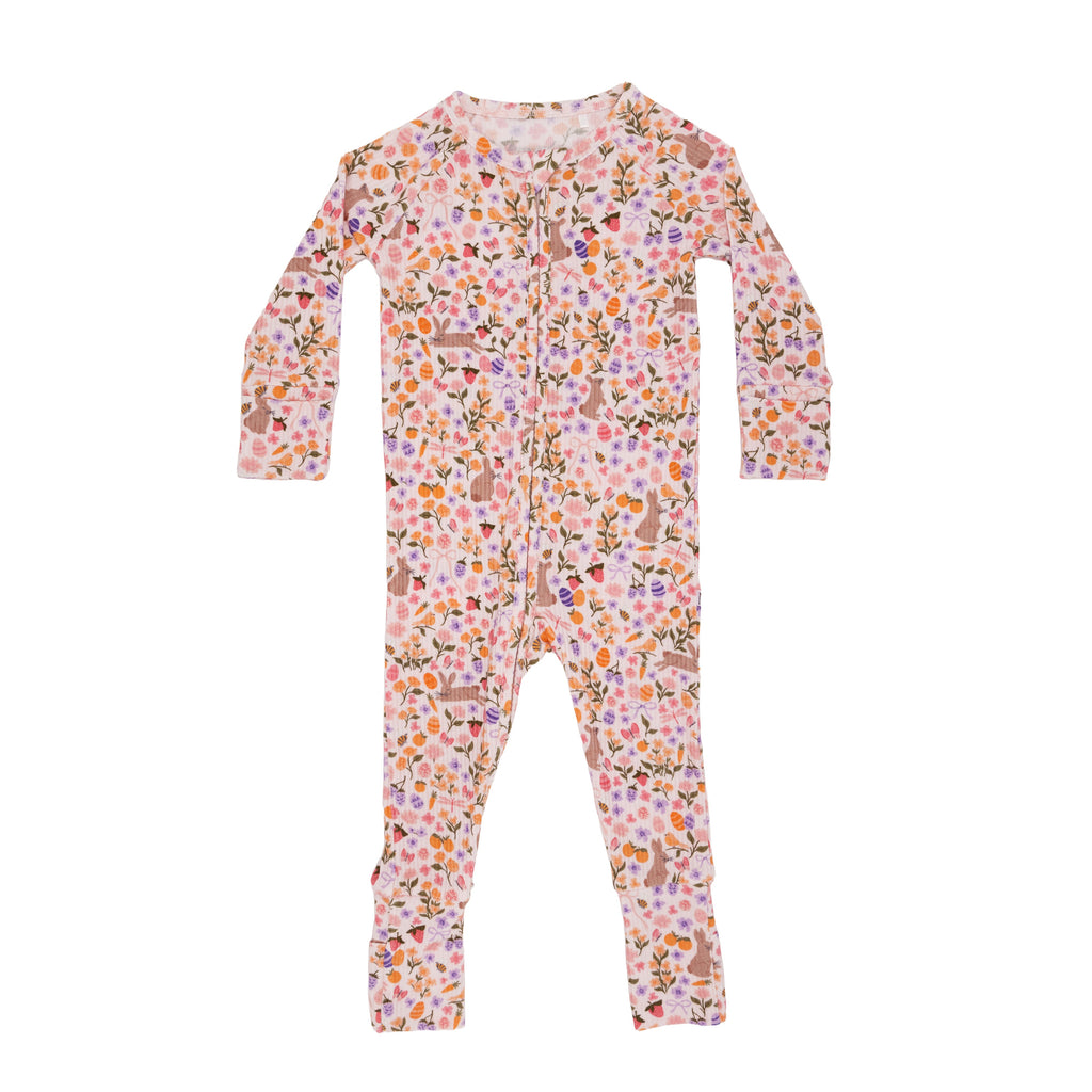 Blush Bunnies Small Ribbed Zip Romper