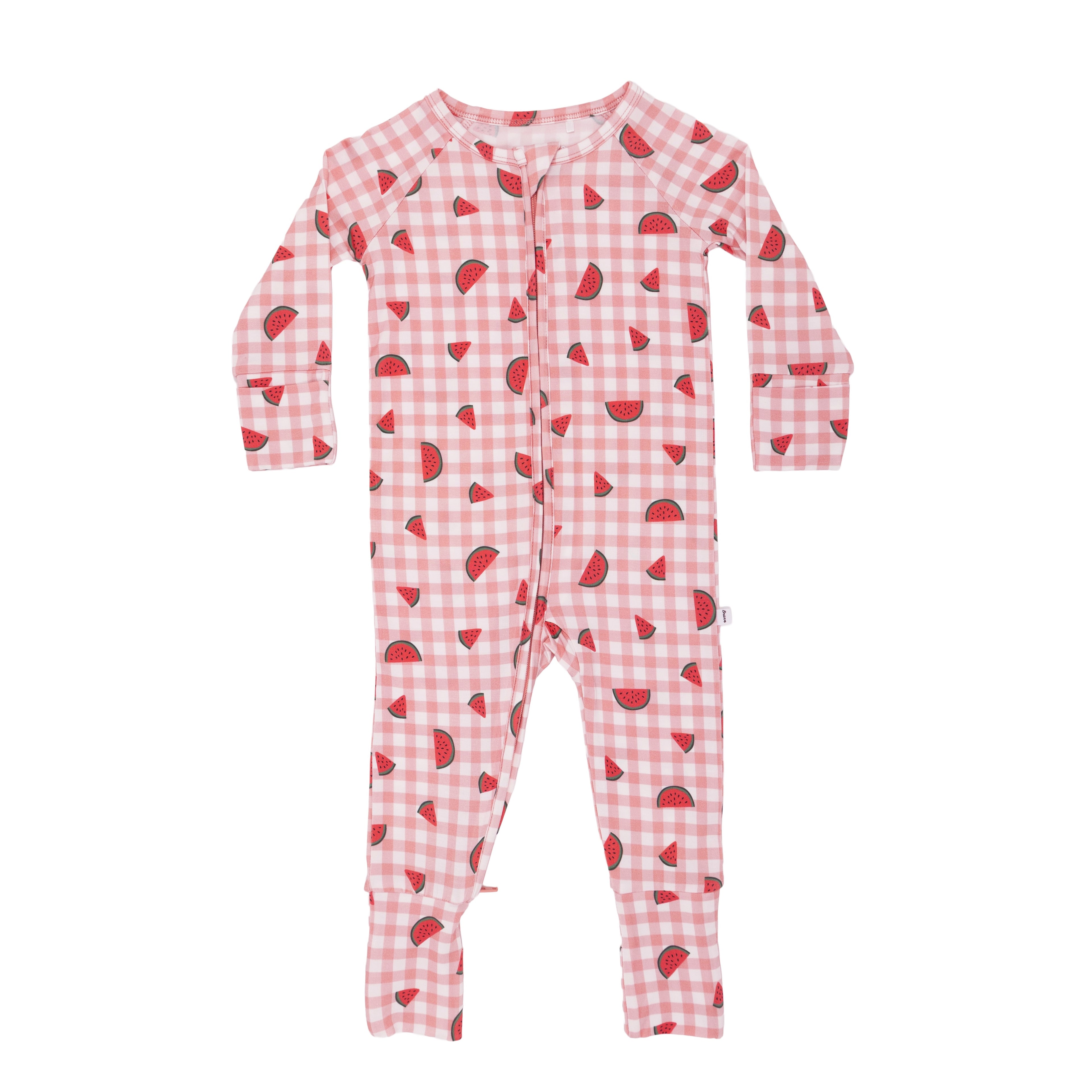 Watermelon Pink Gingham Zip Romper