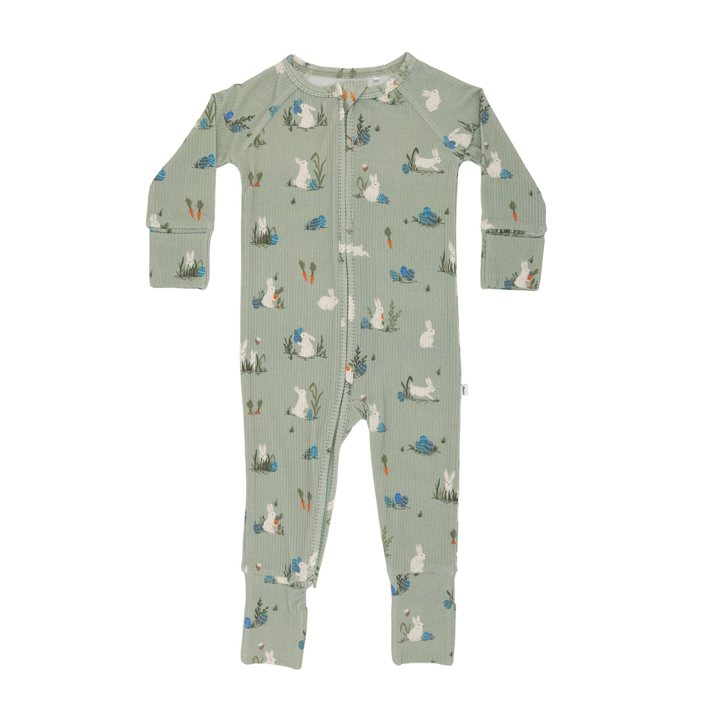Sage Bunnies Small Ribbed Zip Romper