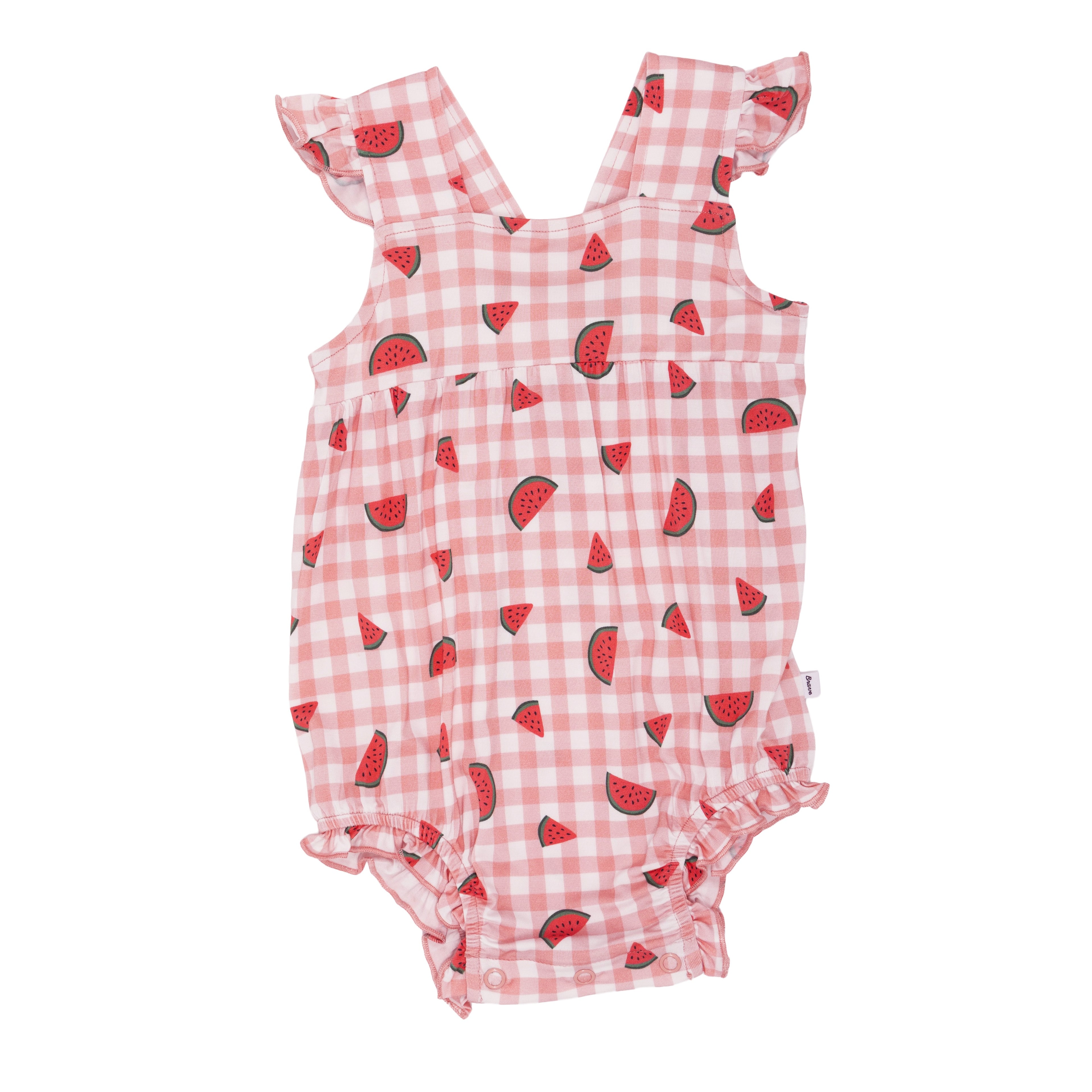 Watermelon Pink Gingham Flutter Sleeve Romper