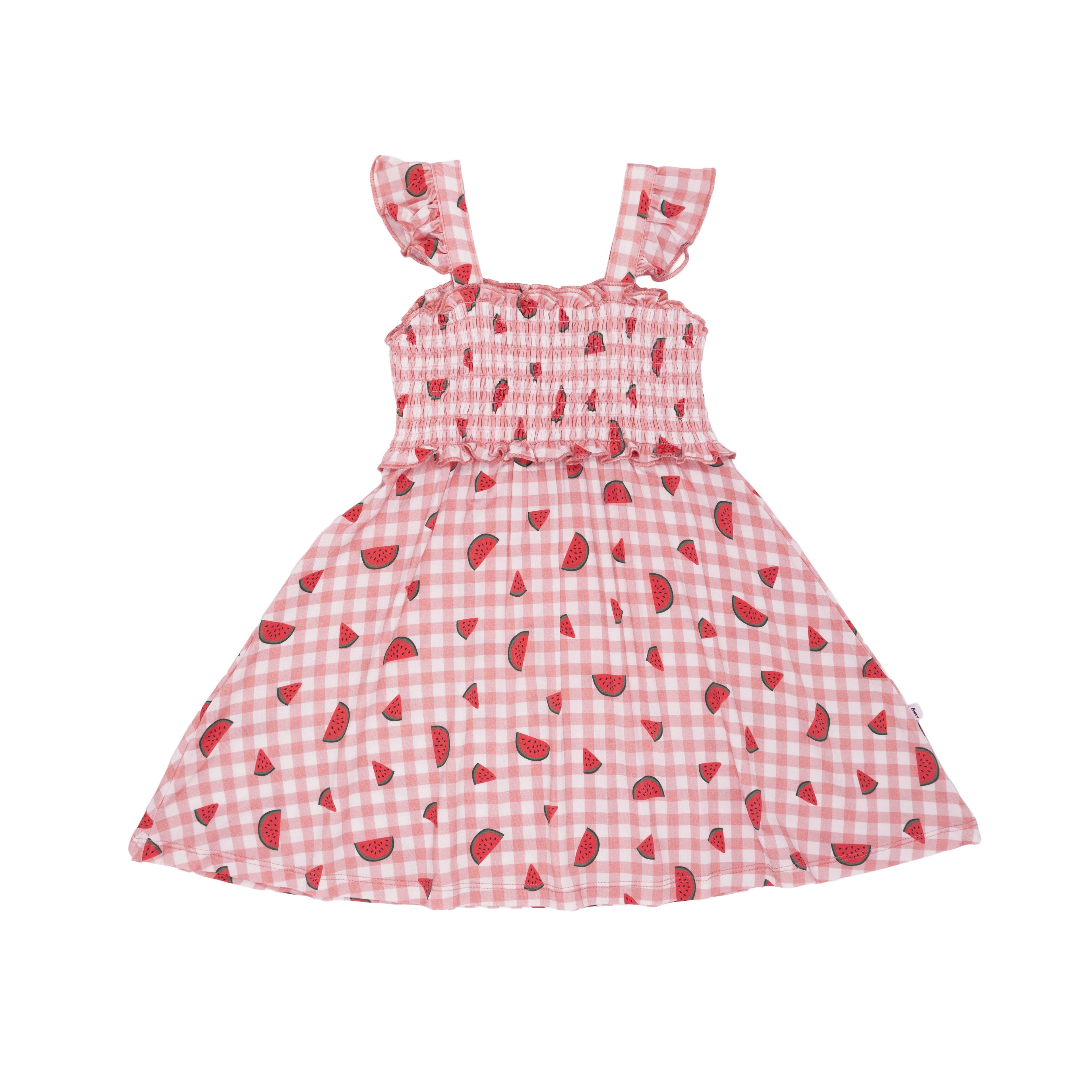 Watermelon Pink Gingham Flutter Sleeve Dress
