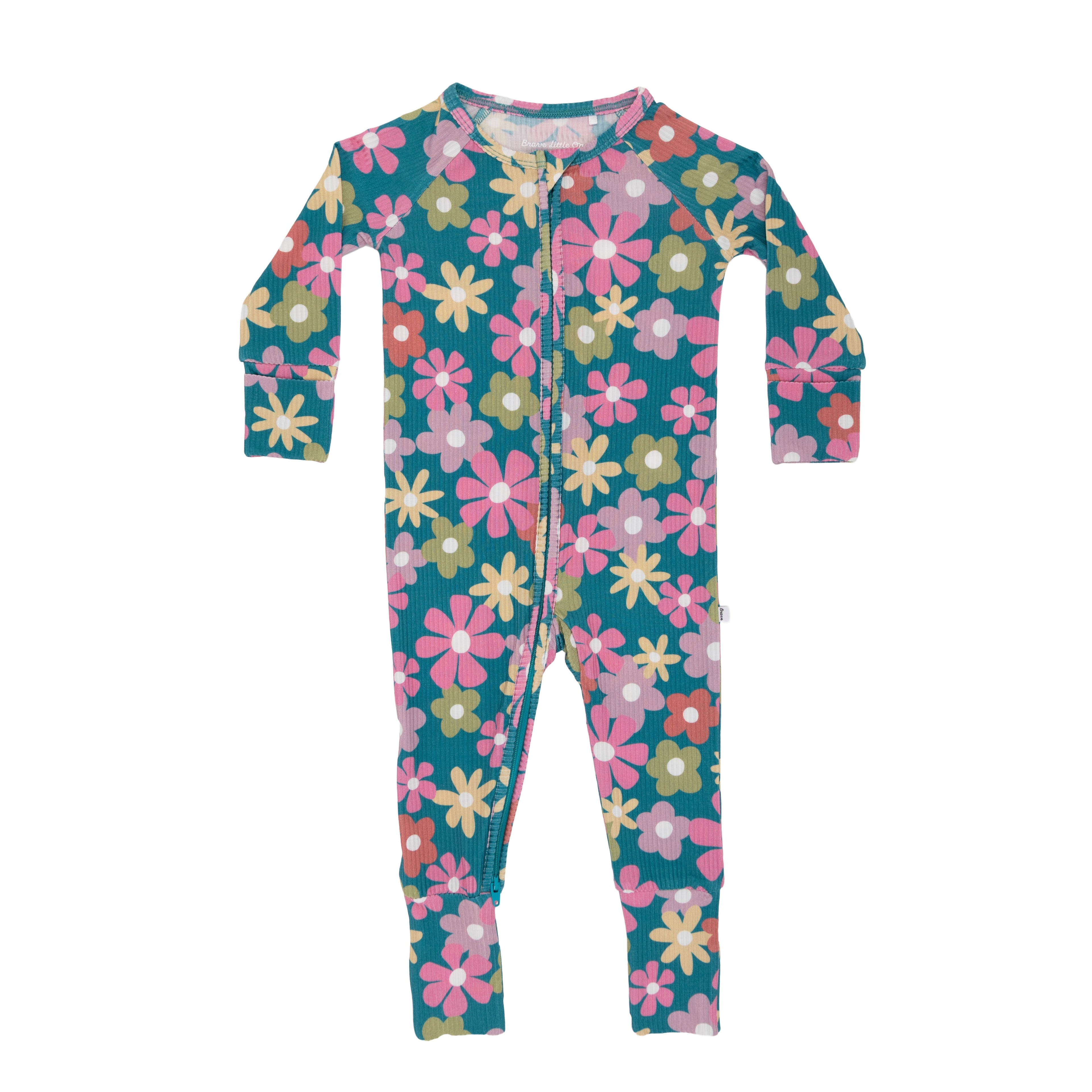 Retro Daisies Small Ribbed Zip Romper