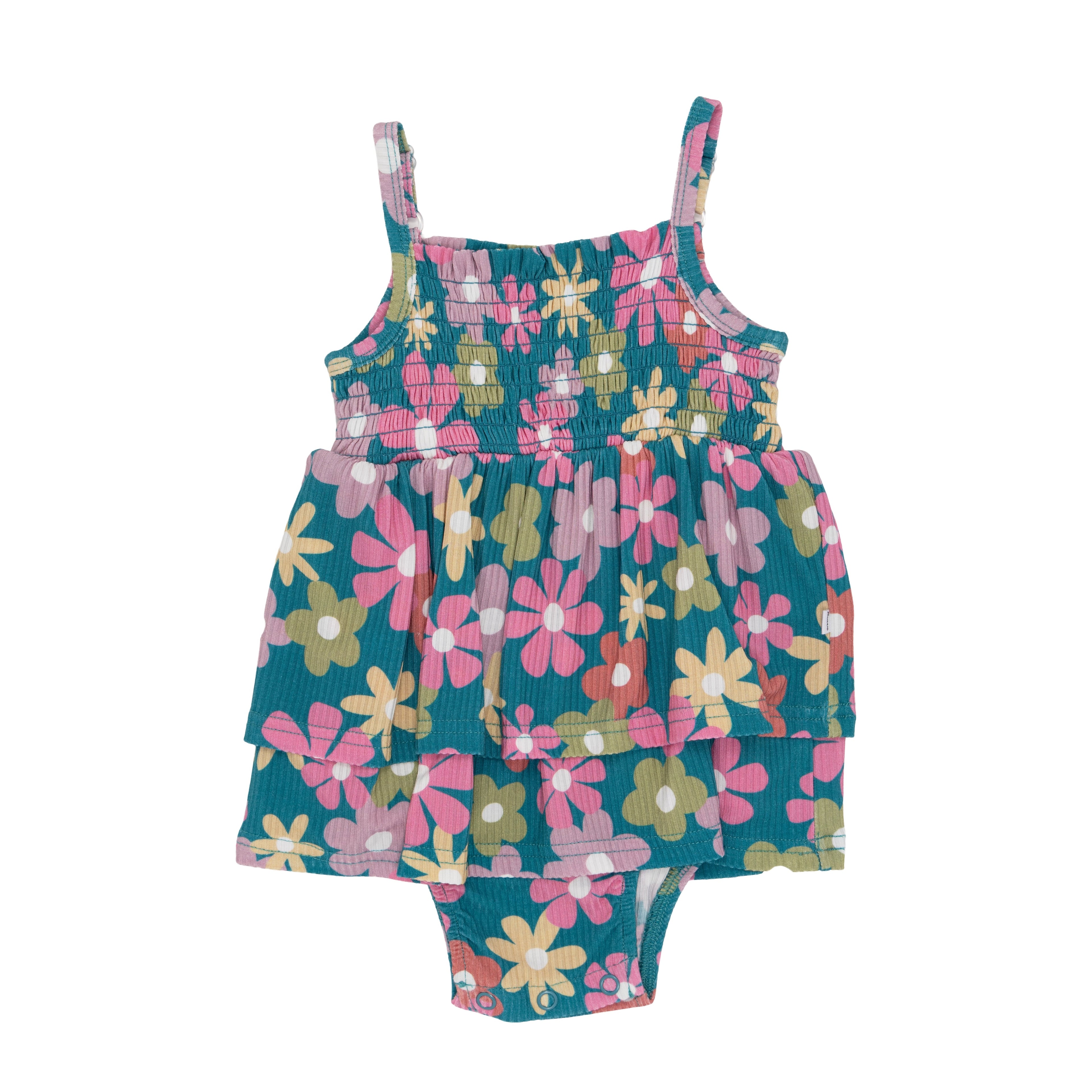 Retro Daisies Small Ribbed Ruffle Romper