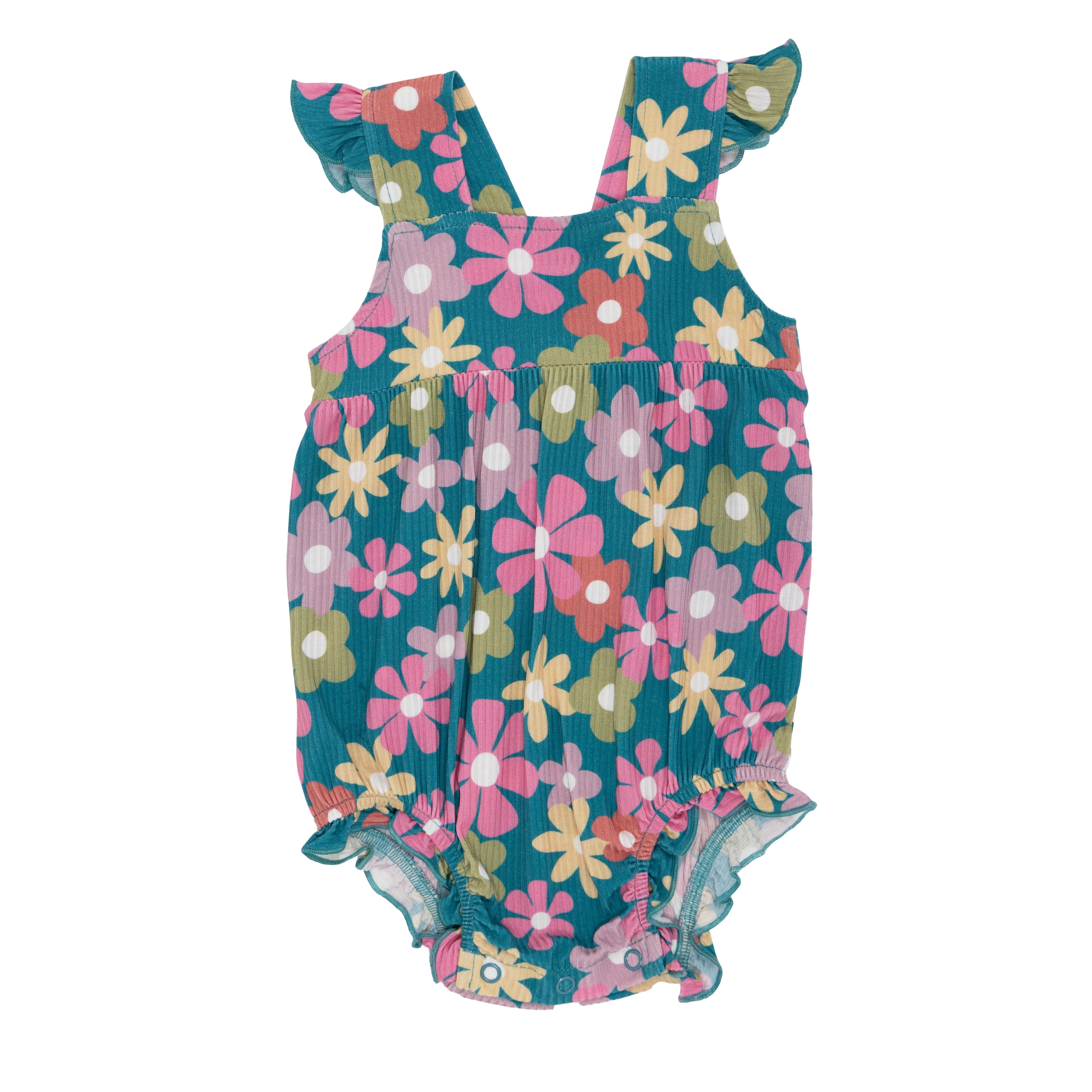 Retro Daisies Small Ribbed Flutter Sleeve Romper