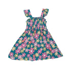 Retro Daisies Small Ribbed Flutter Sleeve Dress