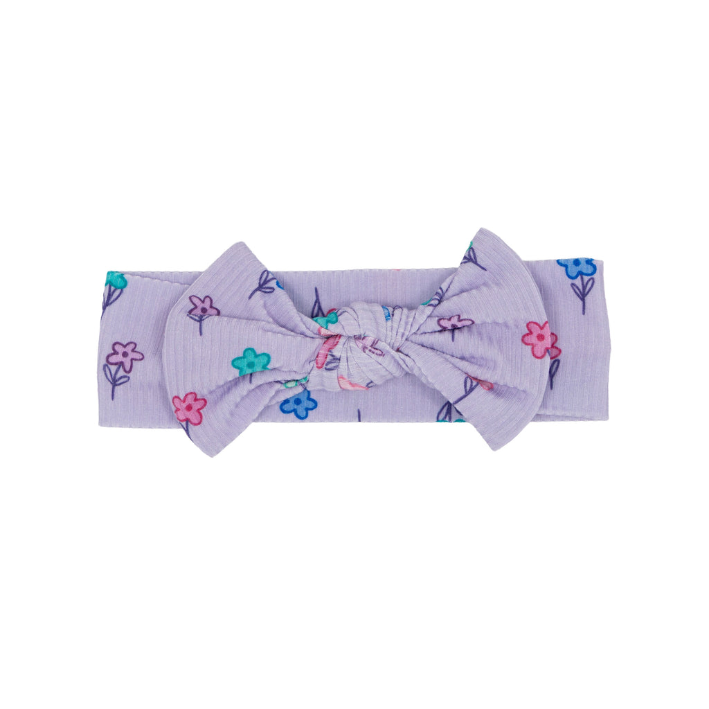 Lilac Daisies Small Ribbed Bow