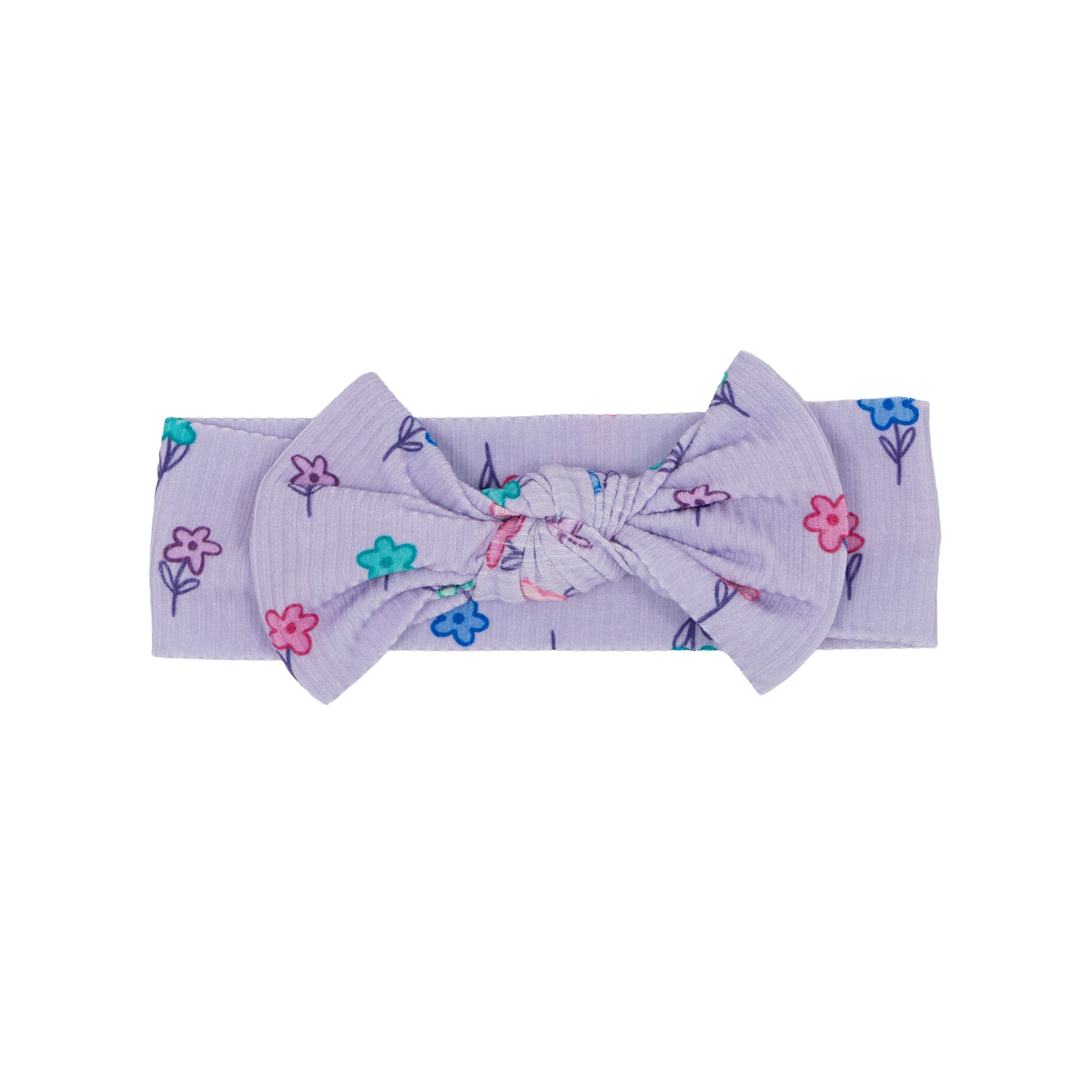 Lilac Daisies Small Ribbed Bow