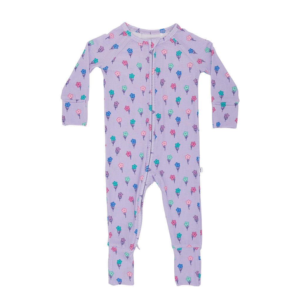 Lilac Daisies Small Ribbed Zip Romper