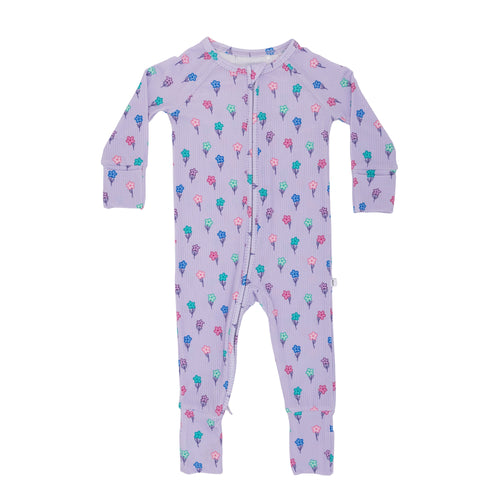 Lilac Daisies Small Ribbed Zip Romper