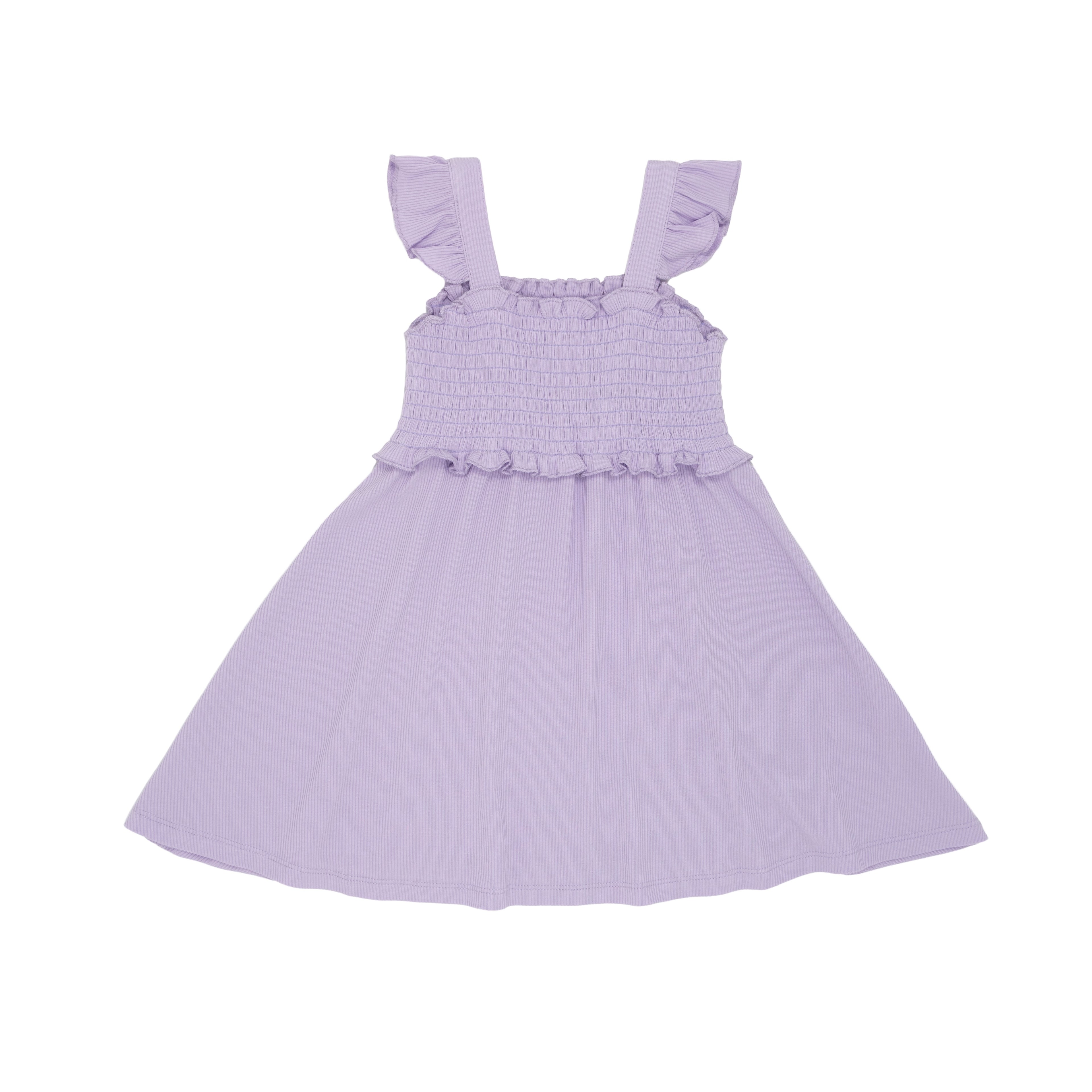Lavender Small Ribbed Flutter Sleeve Dress